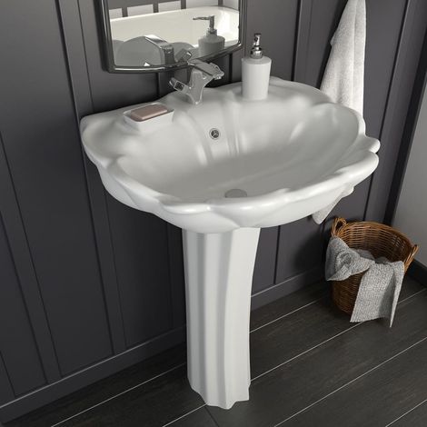 Lavabo autoportant avec socle Céramique-Vasque Blanc 580x510x200 mm 654851 (1/5)