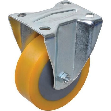 Rueda industrial fija en poliuretano: di谩metro125 x 40 mm placa de soporte: 85 x 100 mm. Capacidad: 300 kg Ro-Carr RO-CARR