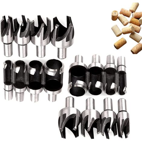 Fraise Bouchonner Bois, 16 Pièces Coupe-foret Tenon Acier Carbone, Ensemble Perceuse Conique de Griffe Mèche à Bouchon 6mm/10mm/13mm/16mm