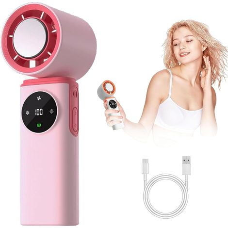 Portable Handheld Fan 3600mAh Ice Cooling Mini Fan 100-Speed Stepless Control USB-C Rechargeable for Travel Outdoor Use-Pink (1/5)