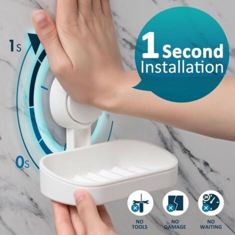 Porte-savon à ventouse pour douche de salle de bain, mural, aucun perçage requis, porte-savon en plastique amovible avec Drain, porte-éponge