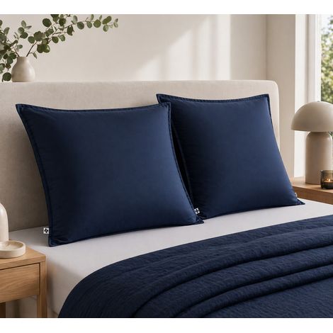 Lot de 2 Taies d’oreiller 63 x 63 cm – Viscose de Satin de Bambou – Marine – SALOMÉ (1/5)
