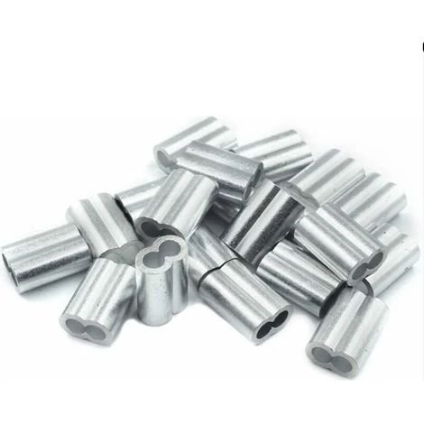 Sollbry 20x Manchons à sertir en aluminium avec double embouts 4.0 mm Ferrules en aluminium, clip à sertir, manchons de presse, manchons à sertir, connecteurs pour câbles métalliques (1/5)