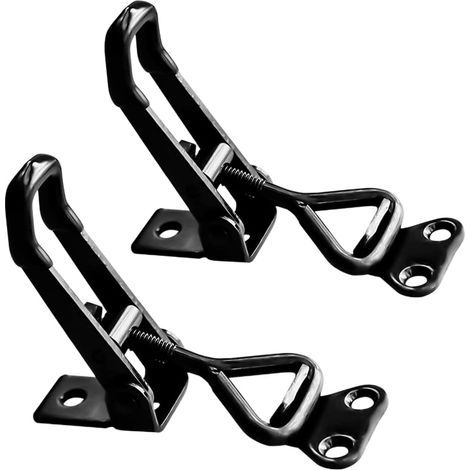 KLVGTIFS PU - Lot de 2 loquets à bascule en métal, loquet à verrouillage de tension pour boîte, loquet à bascule réglable, loquet à bascule à dégagement rapide (noir, 2 pièces) (1/5)