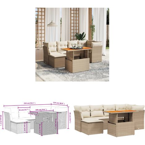 7-tlg. Garten-Sofagarnitur mit Kissen Beige Poly Rattan - Gartenmöbel Set - PE-Rattan Möbel - Outdoor Sofa - Lounge Garnitur - Gartenlounge - Home & Living (1/3)