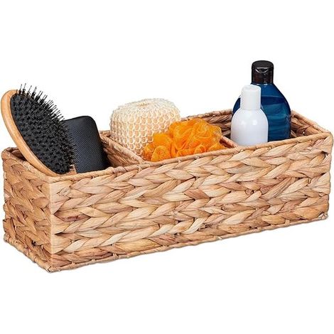 Cesta de almacenamiento de jacinto de agua – 3 compartimentos, 36x15x10 cm, para baño, color natural (1/5)