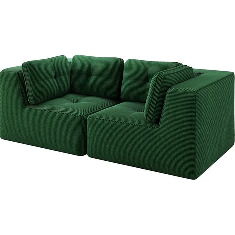 Canapé d'angle modulaire 2 places en velours côtelé vert, sans armature, assise profonde 74 cm, dossier enveloppant pour salon et chambre – CHICFURN (1/5)