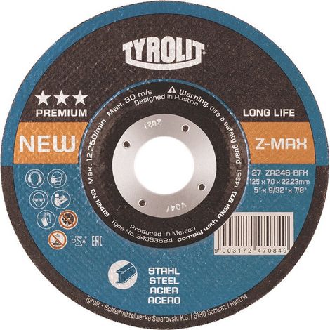 Disco per sgrossare LONGLIFE Z-MAX D178xS7mm punta curva STA 22,23mm TYROLIT (Per 10)