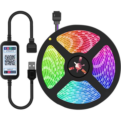 Bande lumineuse LED RVB 5050, 1 m avec contrôleur USB et application BT, 16 millions de couleurs, flexible, autocollante (1/5)