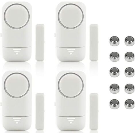 Lot de 4 alarmes magnétiques pour fenêtre et porte - Alarme maison- Système anti-vol sans fil - Piles incluses- Anti-Intrusion Anti-Vol Contre Cambriolage Détecteurs 120dB Sirène avec Piles- Blanches (1/5)