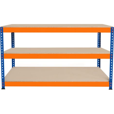 Banco da Lavoro Garage 150x60x90cm - 3 Ripiani, Acciaio Rinforzato, 300kg/Ripiano, Montaggio Senza Bulloni, Layout Regolabile, Piedini in Gomma, 2 Barre di Supporto