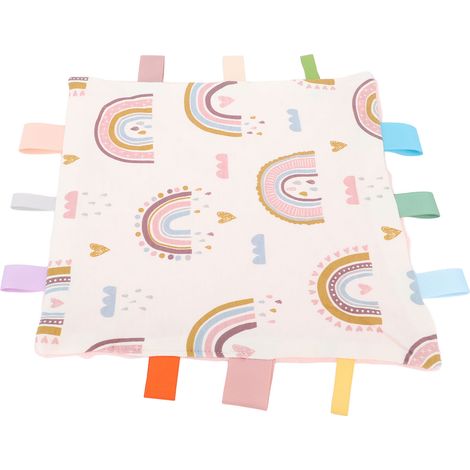 Baby-Kuscheldecke mit bunten Etiketten, sensorische Beruhigungsdecke, Baumwolle, Baby-Schlafdecke, Regenbogen (1/5)