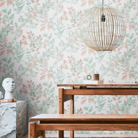 papier peint fleurs multicolore, vert, blanc et orange - Livingwalls (1/5)