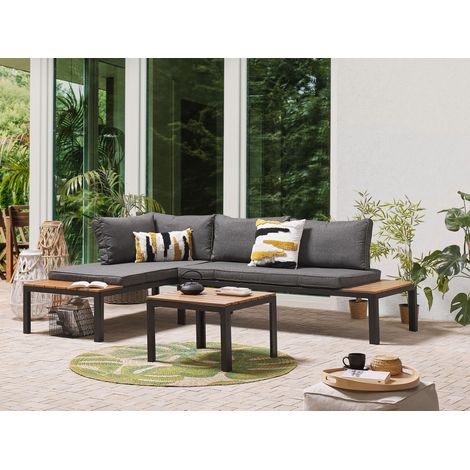 Conjunto de muebles de jardín mesa de centro sofá esquinero 4 plazas con cojines grises Pienza II (1/5)