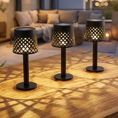 3x LED Solarlampe Tischleuchte Außenlampe Terrassenlampe klar schwarz H 21 cm