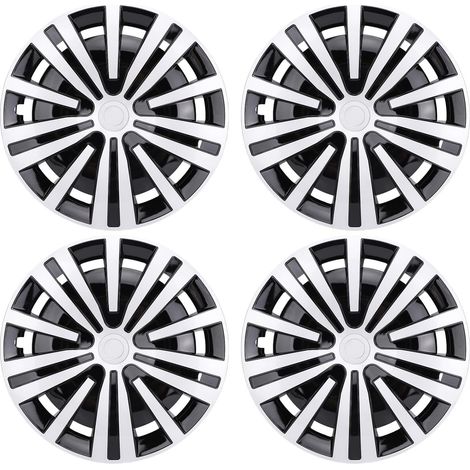 Enjoliveur de Roue de 16 Pouces, Couvre-pneus R16 de Remplacement à Clipser, Protège Les Roues et Améliore Le Style du Véhicule pour Voitures et SUV (Argent Noir) (1/5)