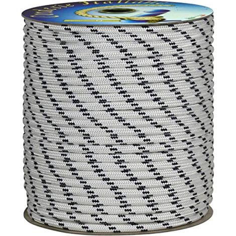 Corderie Italiane 006000761 Treccia mare multiuso giardino e fai da te, stabilizzato ai raggi U.V. resistente a intemperie e agenti atmosferici, 12 mm, 20 mt, colore bianco con spia blu (1/4)