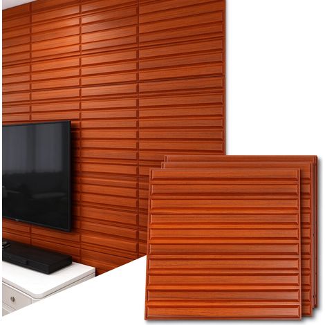 Lot de 20 panneaux muraux décoratifs 3D en PVC effet bois, 50 × 50 cm, surface imperméable et anti-tache, installation facile, pour salon, chambre, bureau et restaurant (teck clair) (1/5)