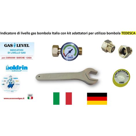Indicatore di livello gas per Bombola TEDESCA completo di raccordi, chiave e teflon per il fissaggio (1/2)