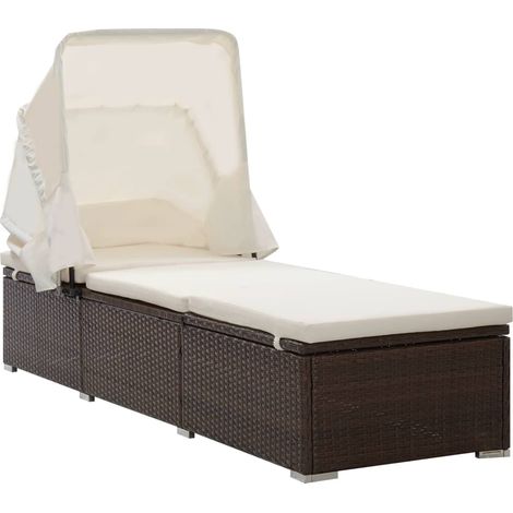 Sun Lounger Brown PE rattan 195 x 65 x 110 cm Removable Covers vidaXL (1/5)