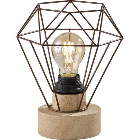 Retro Käfig Tisch Leuchte rost Wohn Schlaf Zimmer Holz Lese Lampe Eiche Optik FH-Lighting 850072