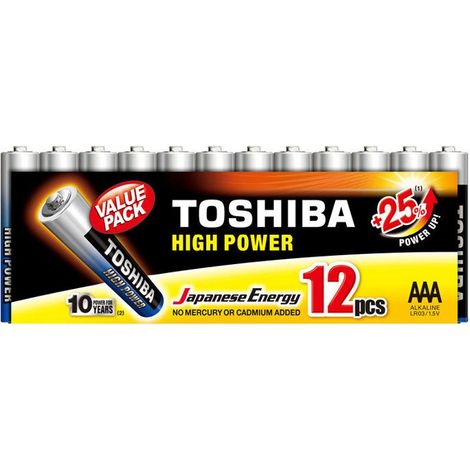 Piles - AAA - LR03 - Alkaline - 1.5V - Lot de 12 piles - Toshiba - Batterie