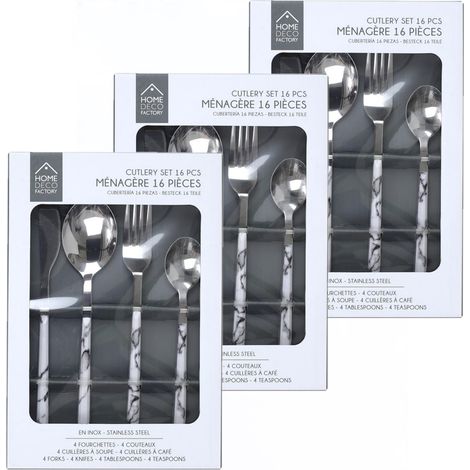 Lot de 3 ménagères avec manche effet marbre 48 pièces (1/5)