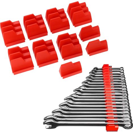 Portachiavi modulare professionale, in ABS rosso, 44,5x6 cm, può contenere fino a 23 chiavi inglesi, antiscivolo, organizer salvaspazio per riporre gli attrezzi. (1/4)