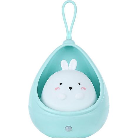 Veilleuse intelligente à détecteur de mouvement, rechargeable par USB, lampe de bureau LED en forme d'animal mignon, applique murale en silicone bleue. (1/5)