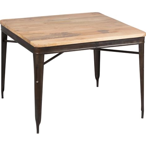 Table à manger carrée 100 cm en bois recyclé et métal