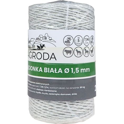 Trenza para electrificador de cercas de pastor ZAGRODA resistente a los rayos UV 3 x 0,16 mm 250 m blanca (1/2)