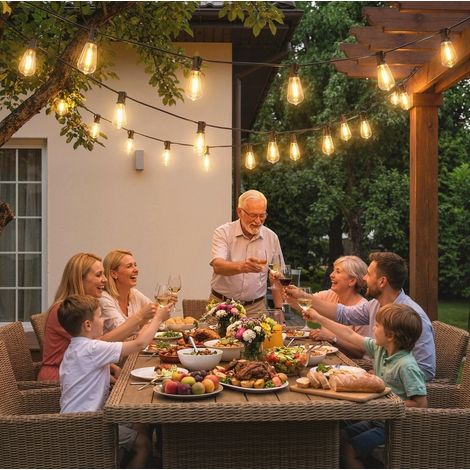 Guirlande lumineuse LED 18 m à 50 ampoules ST38, connectable, IP44, noire OKWISH (1/5)