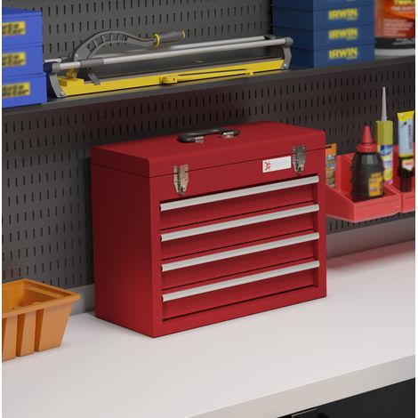 Coffre à outils 51 x 22 x 39,5 cm en acier rouge, verrouillable, gain de place – MEUBLIV (1/5)