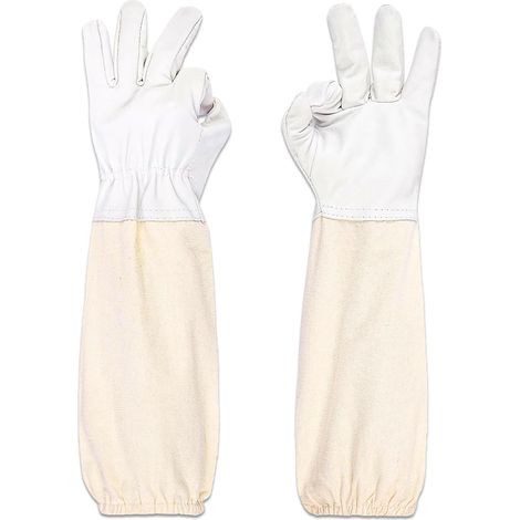 D'apiculture en Peau de Chèvre,Gants Protégés pour Apiculteur à Manches Longues en Toile, Gants de Travail de Jardinage, Matériel Apicole Compatible avec les Tenues de Protection (1/5)
