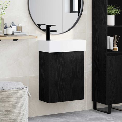 Módulo de baño con grifería Roble Negro 45,5 x 22,5 x 84 cm