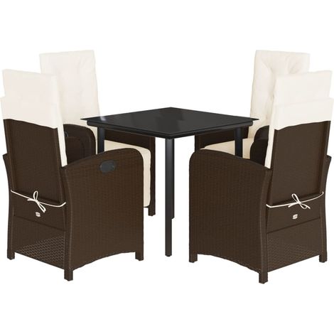 Ensemble à manger de jardin 5 pcs Mobilier de jardin et coussins marron poly rotin (1/5)