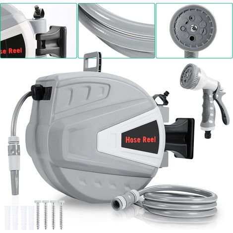 Wolketon Enrollador de manguera automático de pared – Giratorio 180°, antitorsión, para riego del jardín