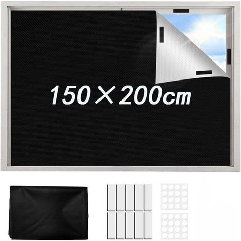 Film occultant noir pour fenêtre 150 x 200 cm – Rideau occultant sans perçage avec 20 bandes auto-agrippantes – Film découpable sur mesure pour chambre chambre d’enfant et salon (1/5)