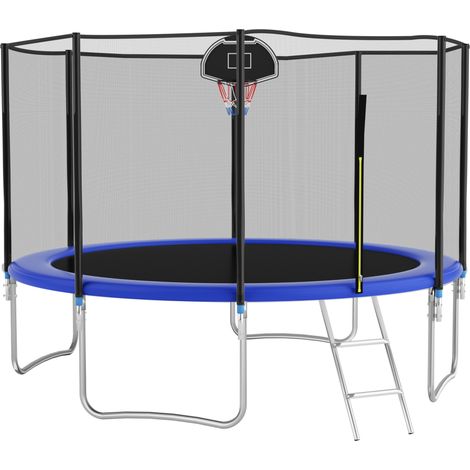 Trampoline de jardin extérieur 305 cm bleu avec filet de sécurité renforcé, 72 ressorts, charge 150 kg, structure acier galvanisé, CHICFURN (1/5)