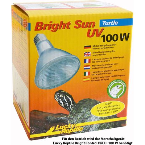 Lucky Reptile Bright Sun UV Turtle - Lampada a vapori metallici 100 W per portalampada E27 - Lampada per rettili spettro luminoso simile al sole - Calore terrario - Per tartarughe d’acqua (1/5)