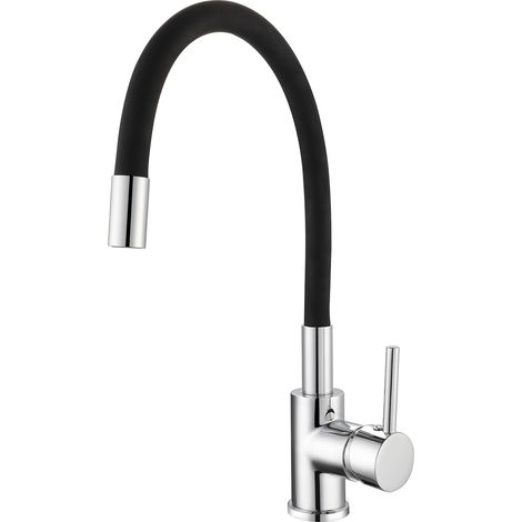 Grifo de Cocina K2O Flex 22x9,6x36,6 cm Grifo Monomando con Caño Giratorio y Flexible y Aireador Incorporado, Negro y Cromo (1/5)