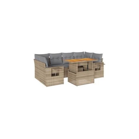 Salon de jardin avec coussins 7 pcs beige résine tressée (1/5)