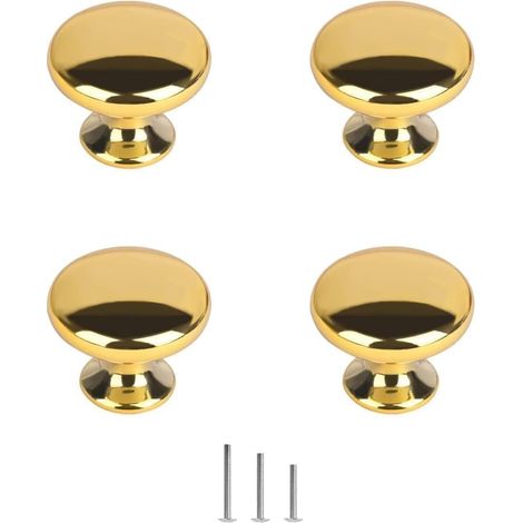 Lot de 4 Boutons de Meuble Boutons de tiroir en Or, Poignee Meuble Dorée 30mm pour placard de cuisine, de salle de bain (Or) (1/5)