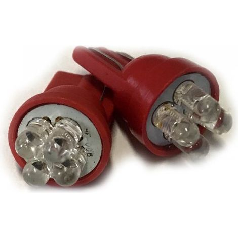 Coppia 2 Lampade Led T10 Con 4 Led F3 Colore Rosso Red 12V 0,2W
