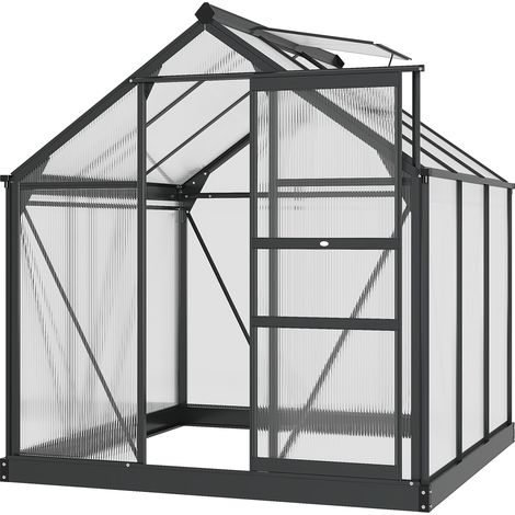 Serre de jardin polycarbonate double paroi 3,65 m² – Châssis aluminium anodisé – Hauteur 2,01 m – Lucarne d’aération réglable – MH (1/5)