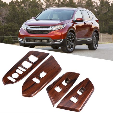 Plaques de garniture intérieure pour poignée de lève-vitre Honda CRV 2017, aspect bois pêché, kit de 4 pièces, finition grain bois, accessoire habitacle (1/5)
