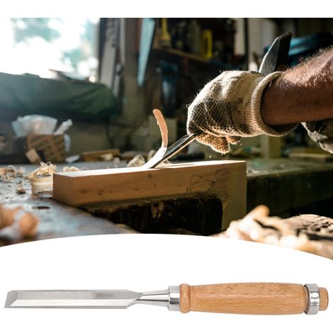 Ciseau plat pour le travail du bois, outil à manche en bois, outil à main, quincaillerie durable, accessoire en acier au chrome-vinyle, 16 mm (1/5)