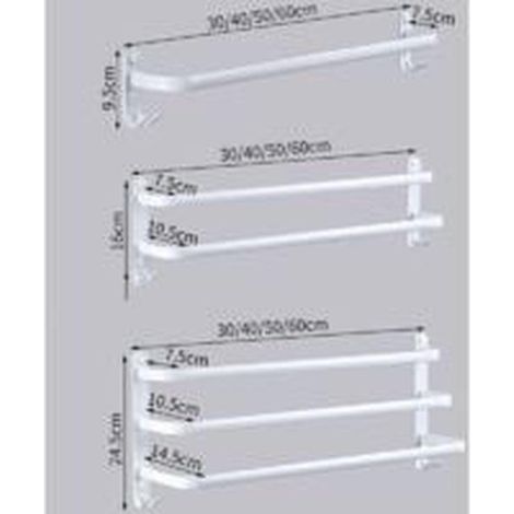 Porte-serviettes mural blanc, 1 niveau, 60 cm, en aluminium avec crochets pour salle de bain et cuisine (1/4)