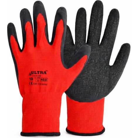 Guantes de trabajo recubiertos de látex Ultra, color rojo, talla 9 - L (1/3)