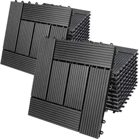 CASARIA® Dalles clipsables en Bois Composite WPC 30 x 30 cm Dalle de terrasse Jardin extérieur 22x Mosaïque anthracite